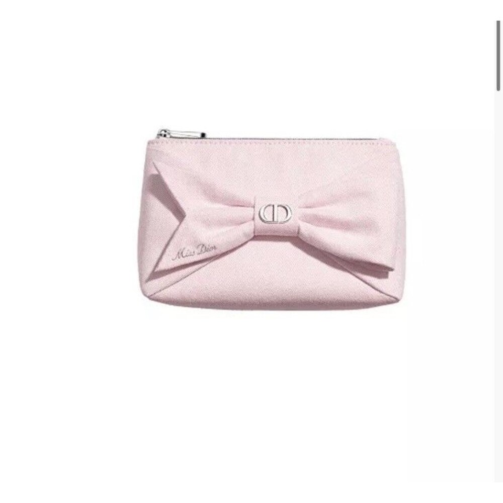 Dior Pink Bow Zippered Makeup Bag Pouch Zipper Cosmetic Case from JAPAN